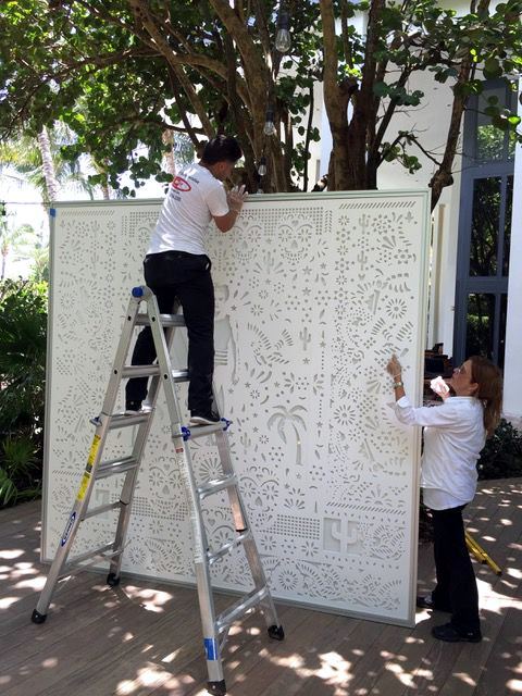 Laser-cut aluminum decorative panel, on-site installation