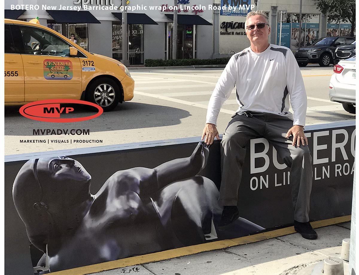 Botero sculpture barricade wrap on Lincoln Road