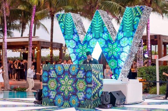 W Hotel poolside giant letter and DJ booth installation